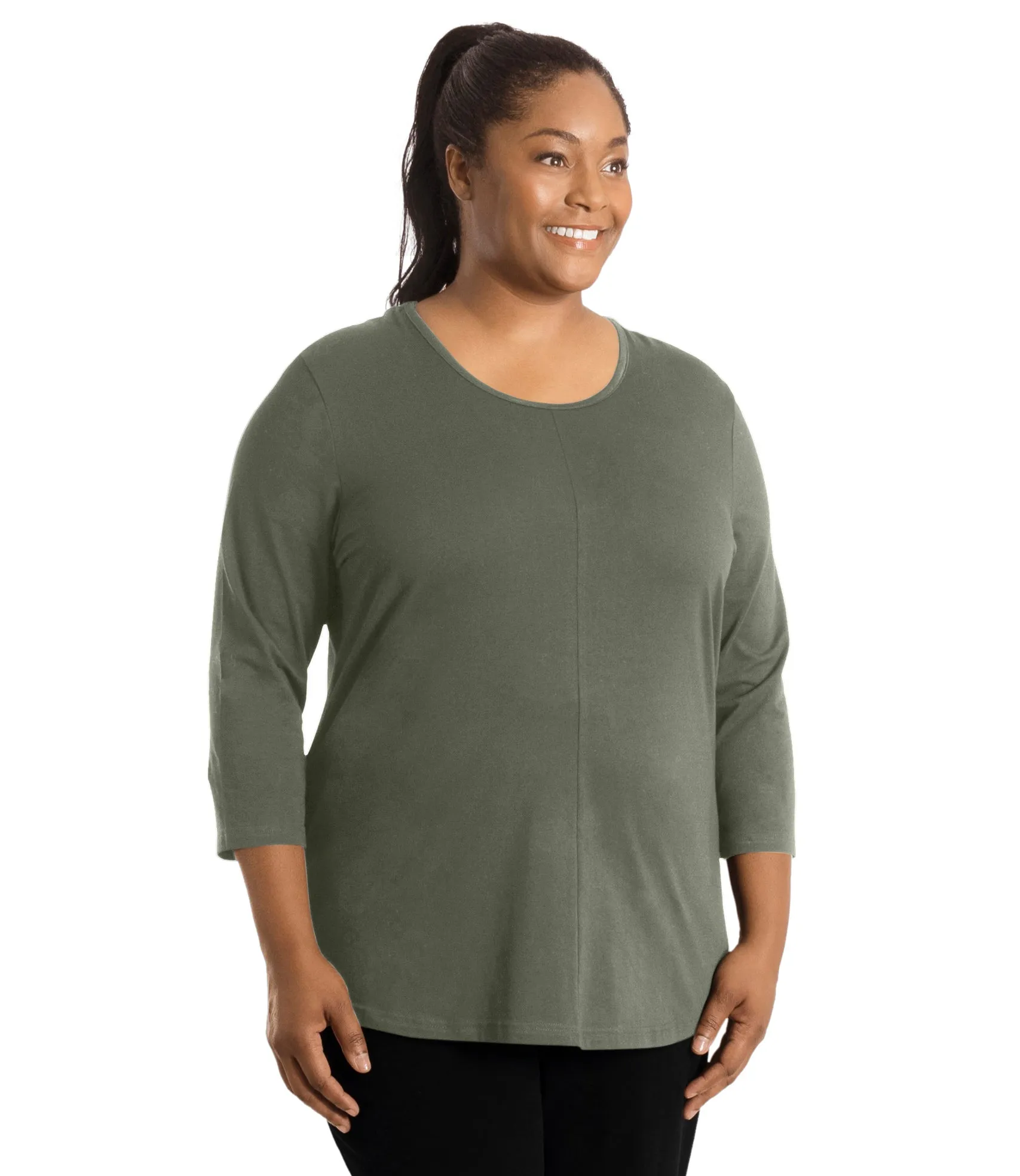 Stretch Naturals Center Seam Scoop Neck 3/4 Sleeve Top Classic Colors sold by JunoActive