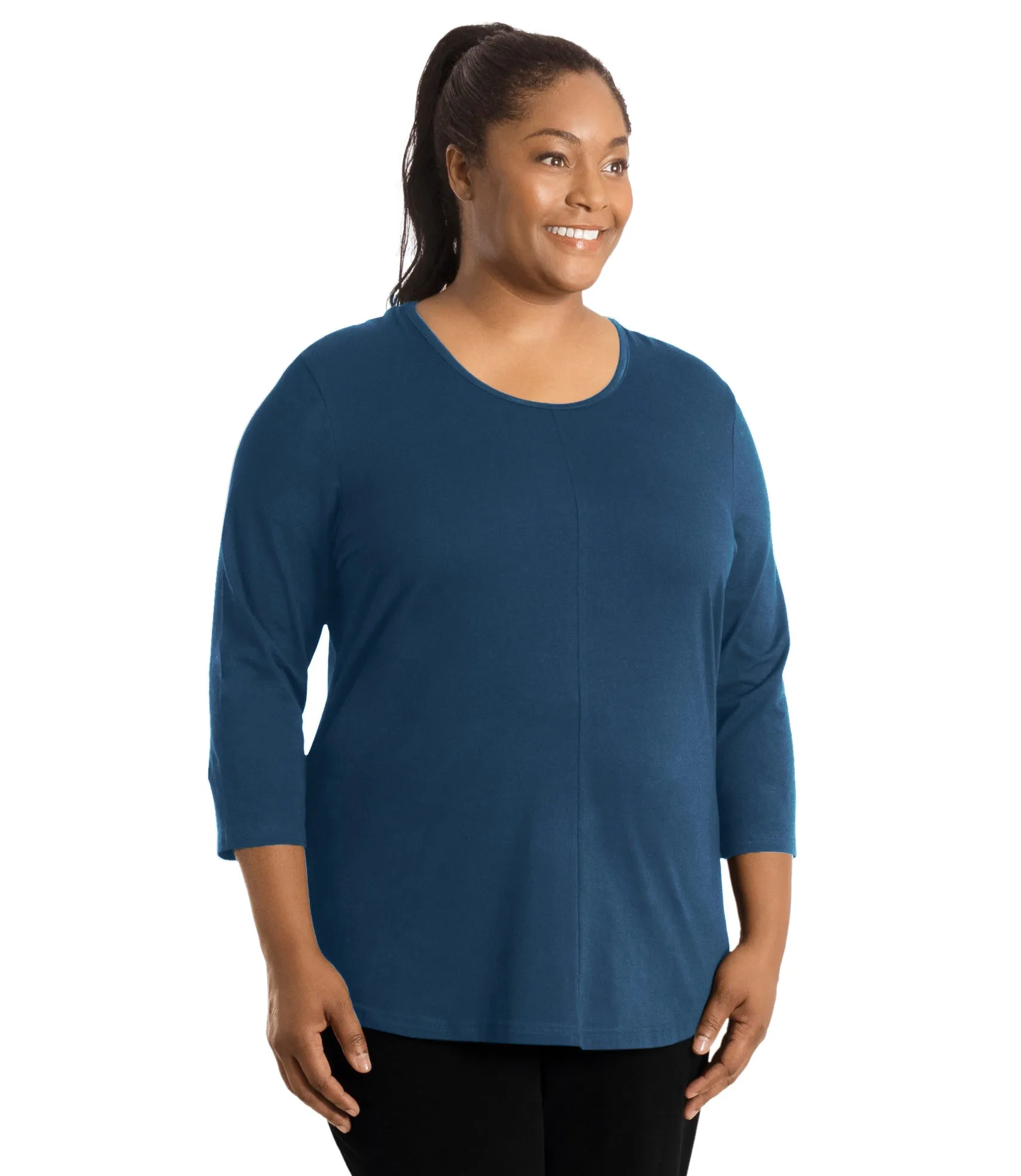 Stretch Naturals Center Seam Scoop Neck 3/4 Sleeve Top Classic Colors sold by JunoActive product image thumbnail 5