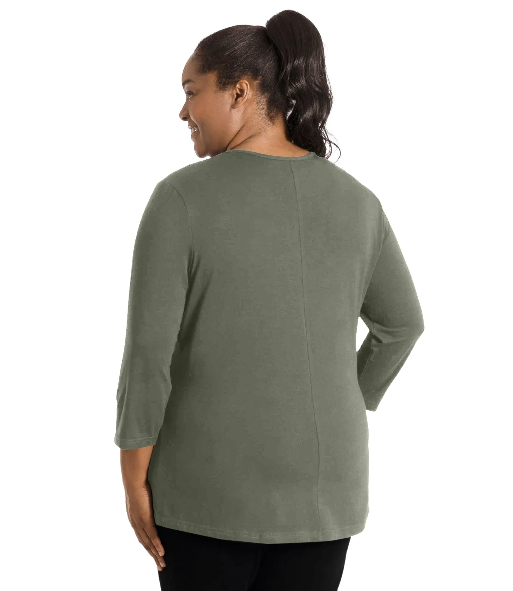 Stretch Naturals Center Seam Scoop Neck 3/4 Sleeve Top Classic Colors sold by JunoActive product image thumbnail 2