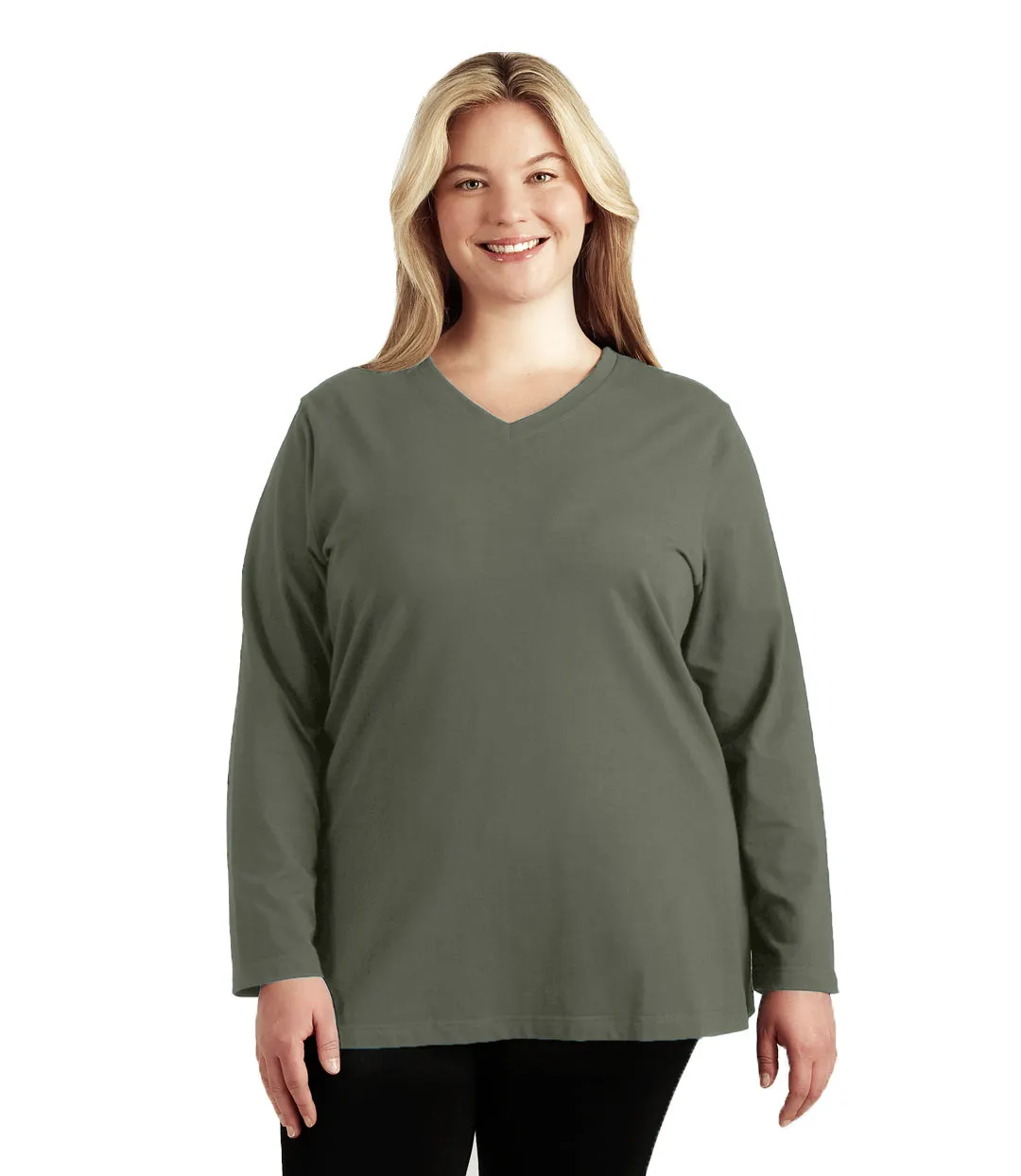 Stretch Naturals Long Sleeve V-Neck Top Classic Colors sold by JunoActive