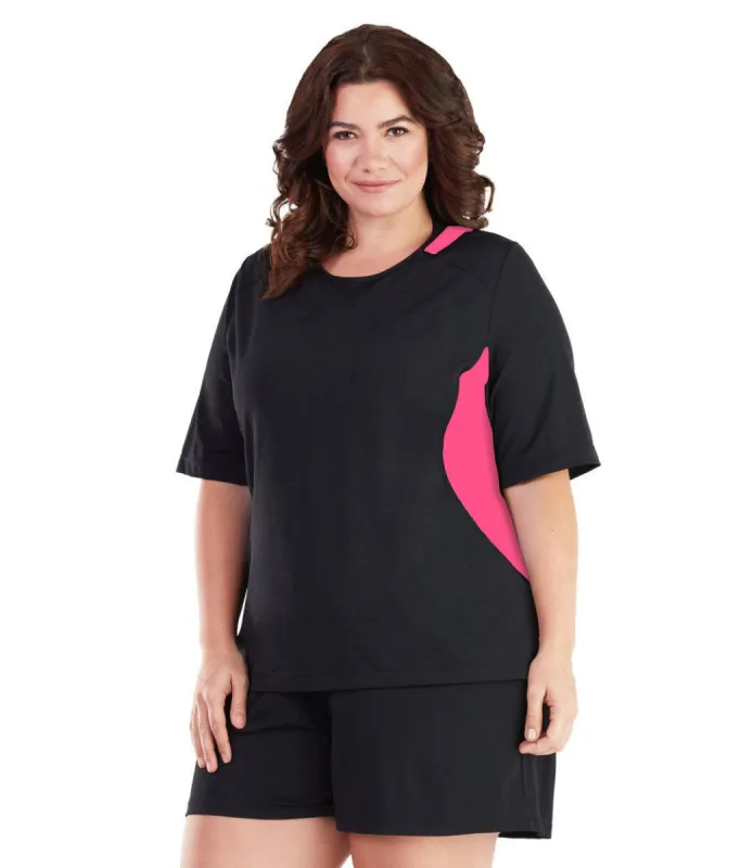 AquaSport Color Block Swim Tee Pink and Black - FINAL SALE sold by JunoActive