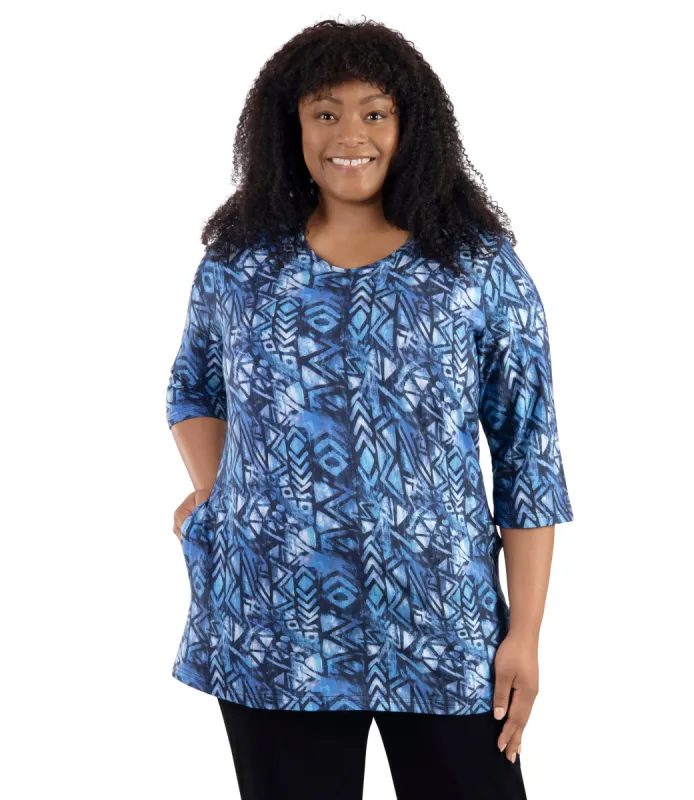 LifeStyle Cotton 3/4 Sleeve Pocketed Tunic Santa Fe Print - FINAL SALE sold by JunoActive