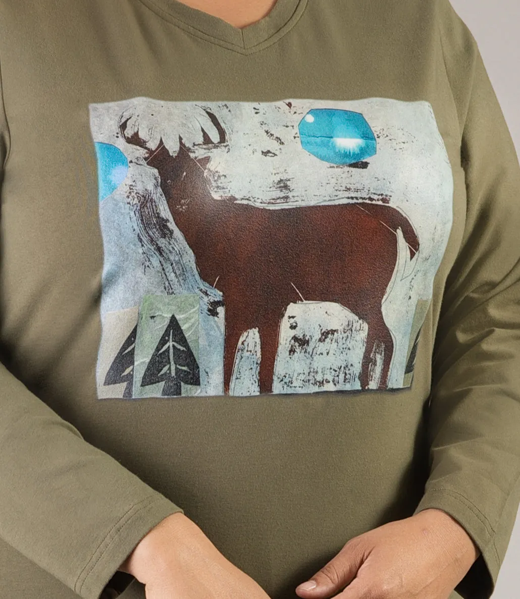 Designer Graphic Long Sleeve V-Neck Top Twilight Forest - FINAL SALE sold by JunoActive product image thumbnail 3