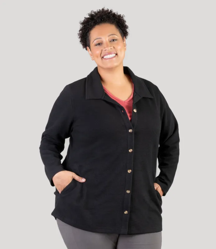 JunoWaffle Long Sleeve Button Front Tunic Jacket sold by JunoActive