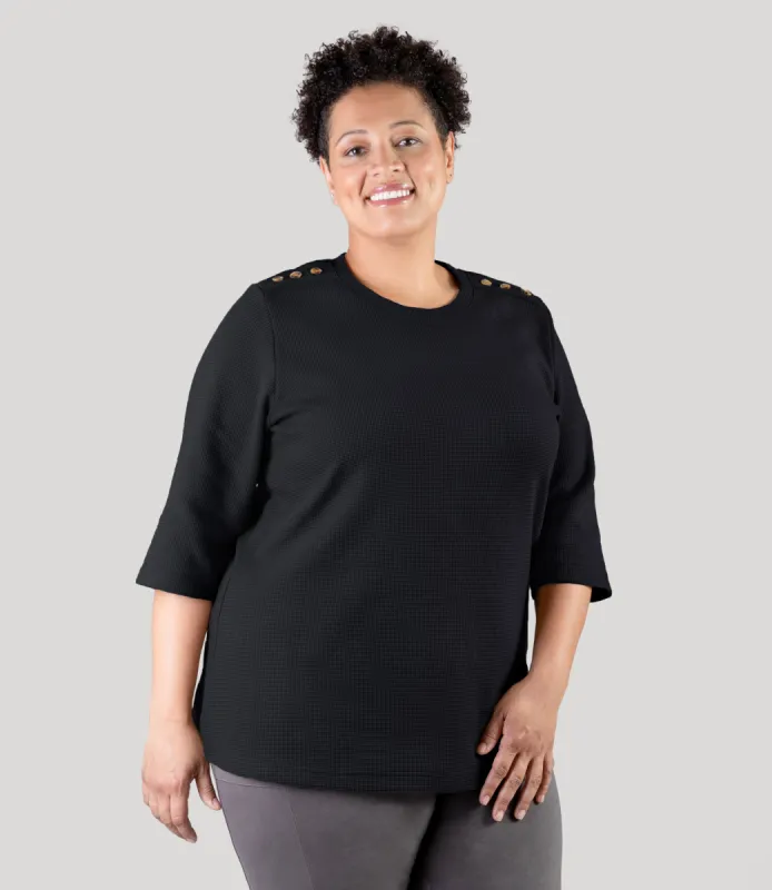 JunoWaffle 3/4 Sleeve Button Detail Top made by JunoActive