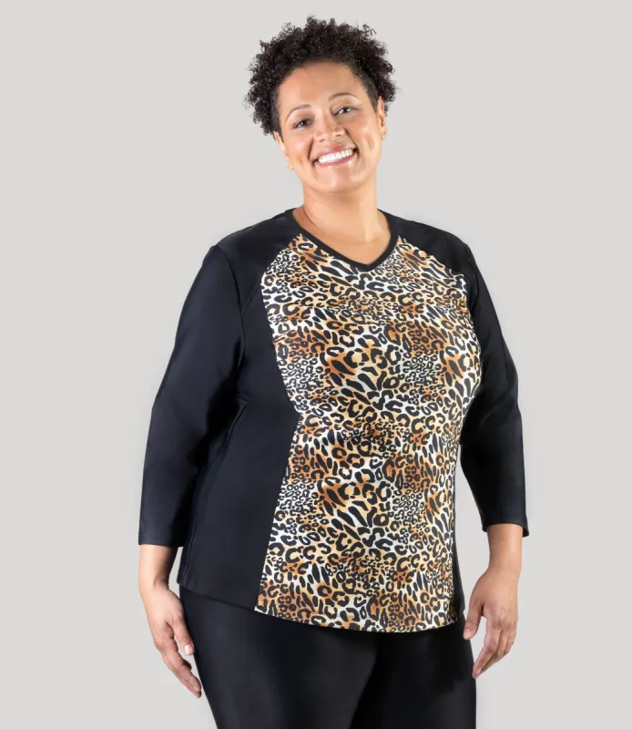 QuikEnergy 3/4 Sleeve Rash Guard Leopard Print Black sold by JunoActive