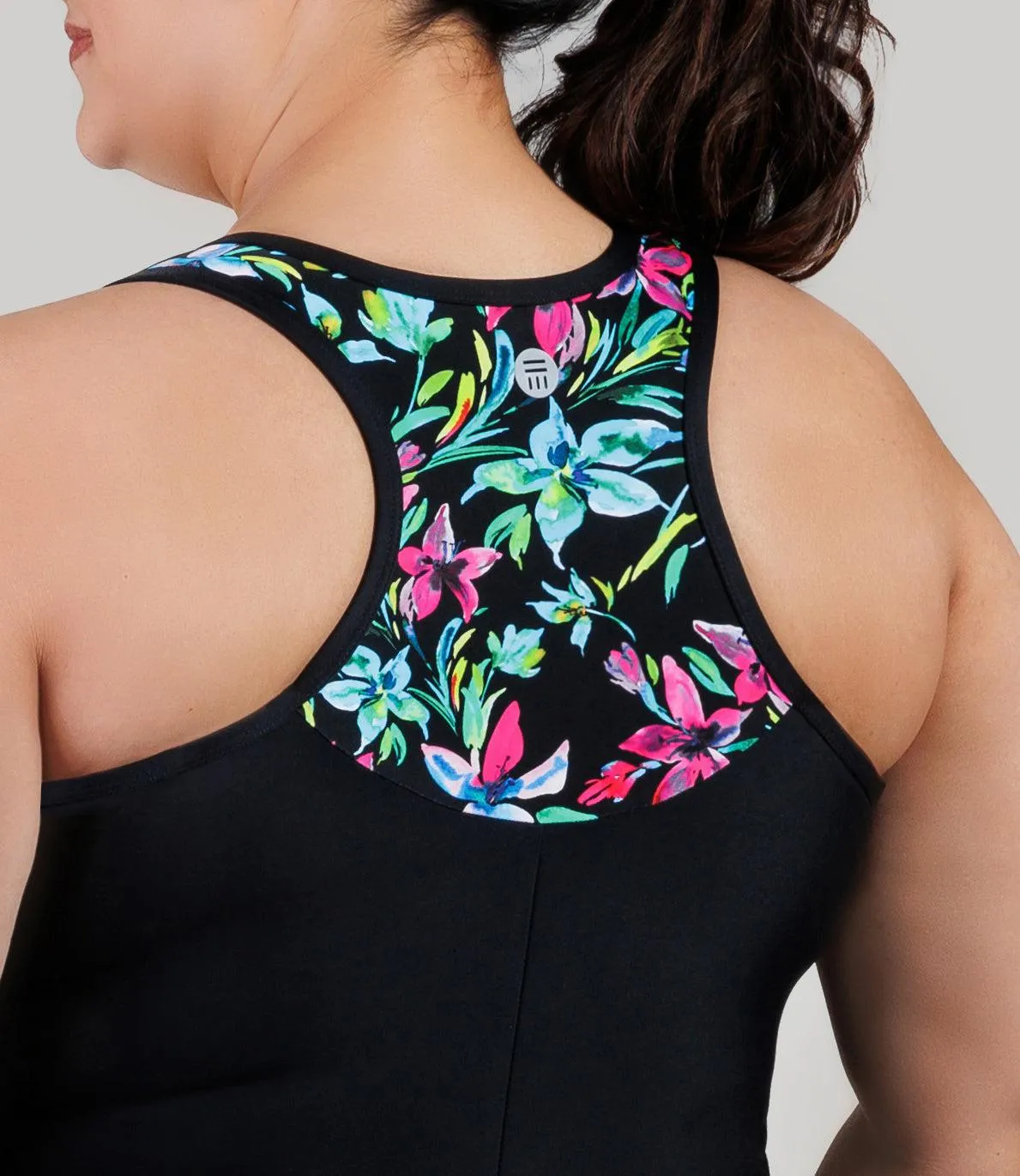 QuikEnergy Racerback Zip Front Aquatard Night Lilies Print Black sold by JunoActive product image thumbnail 4