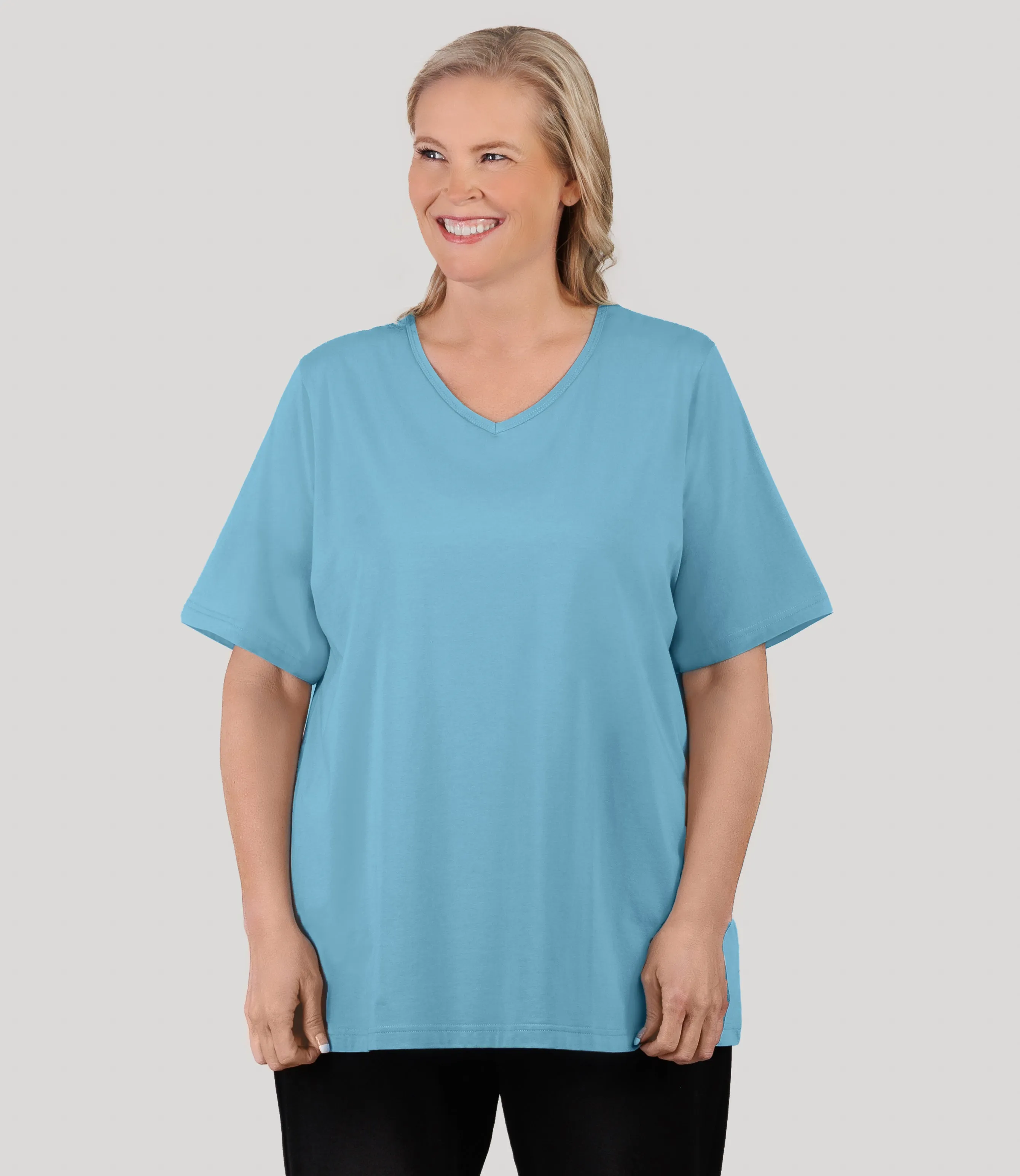 Stretch Naturals Lite Elbow Sleeve V-Neck Top sold by JunoActive