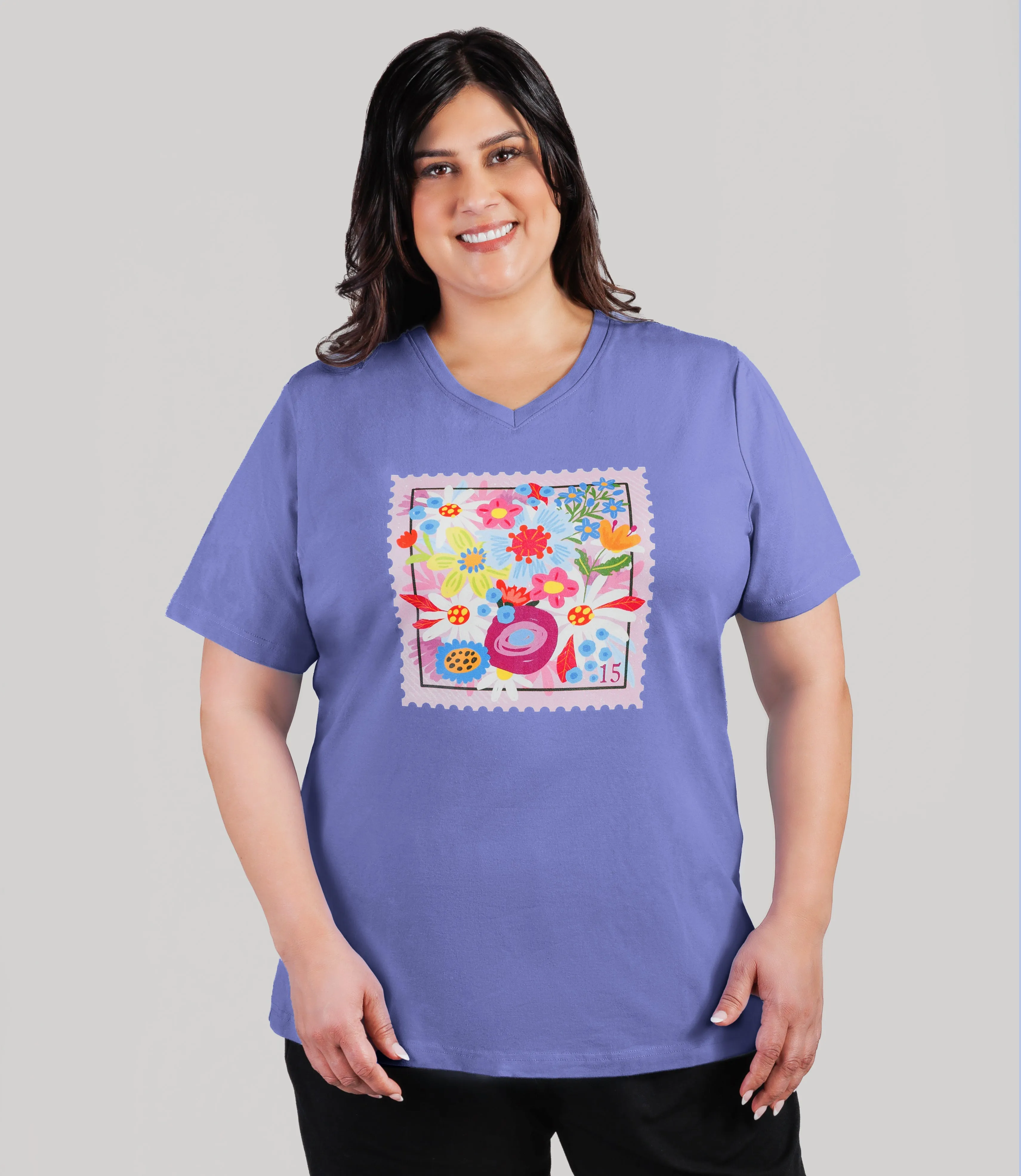 Designer Graphic V-Neck Top Pink Petals sold by JunoActive