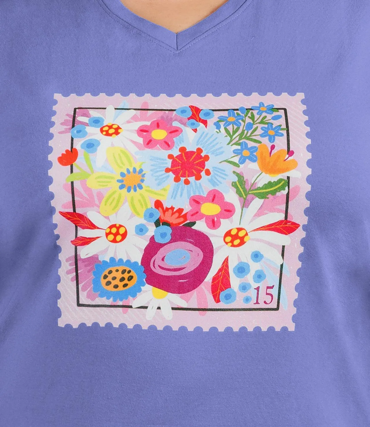 Designer Graphic V-Neck Top Pink Petals sold by JunoActive product image thumbnail 4