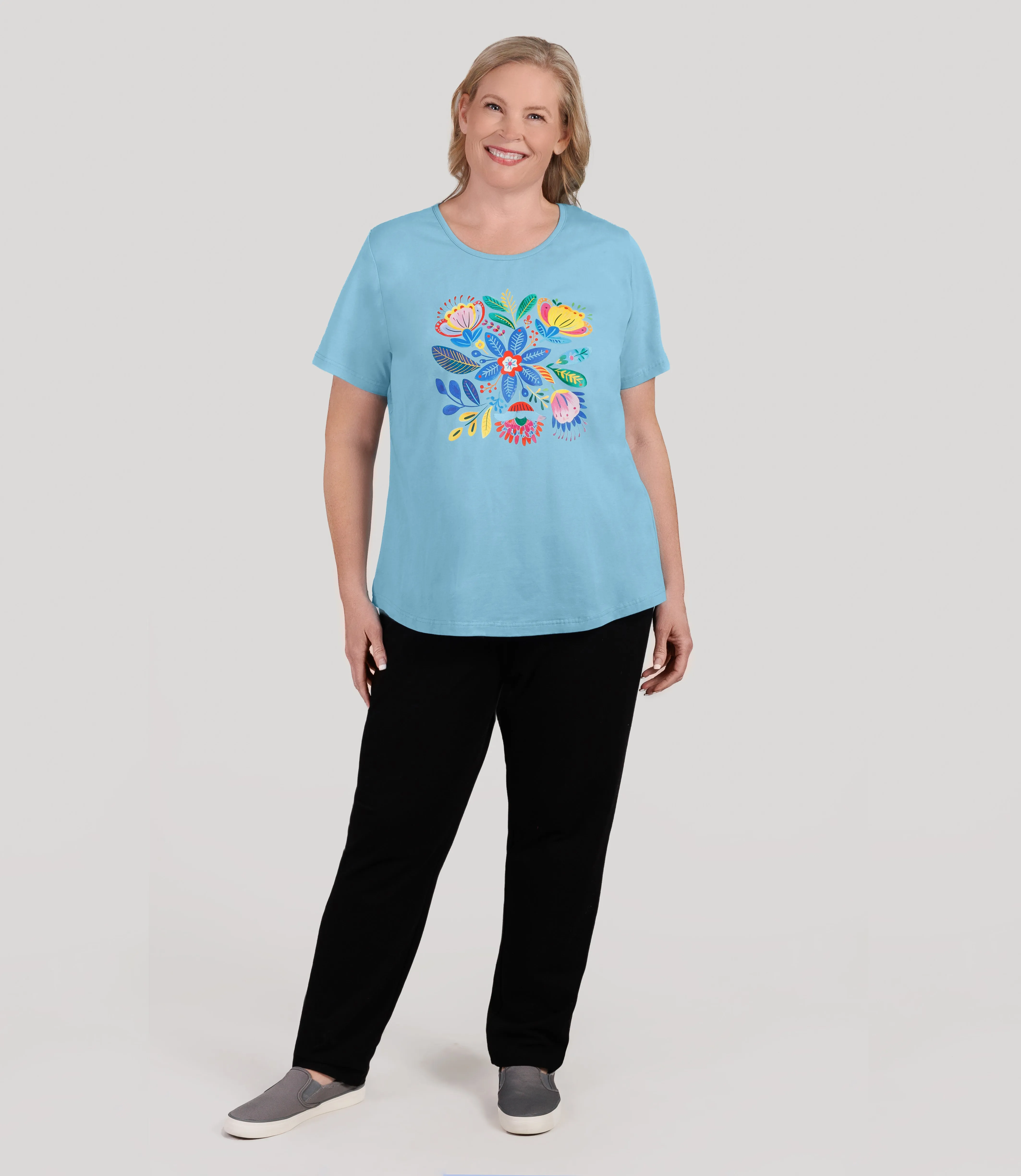 Designer Graphic Scoop Neck Top Bright Blossoms sold by JunoActive product image thumbnail 4
