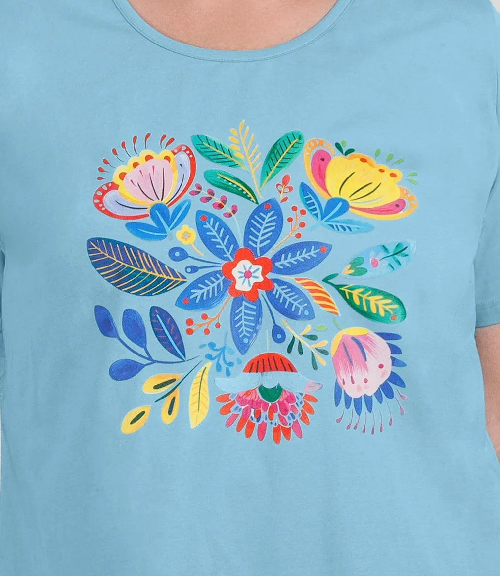 Designer Graphic Scoop Neck Top Bright Blossoms sold by JunoActive product image thumbnail 3