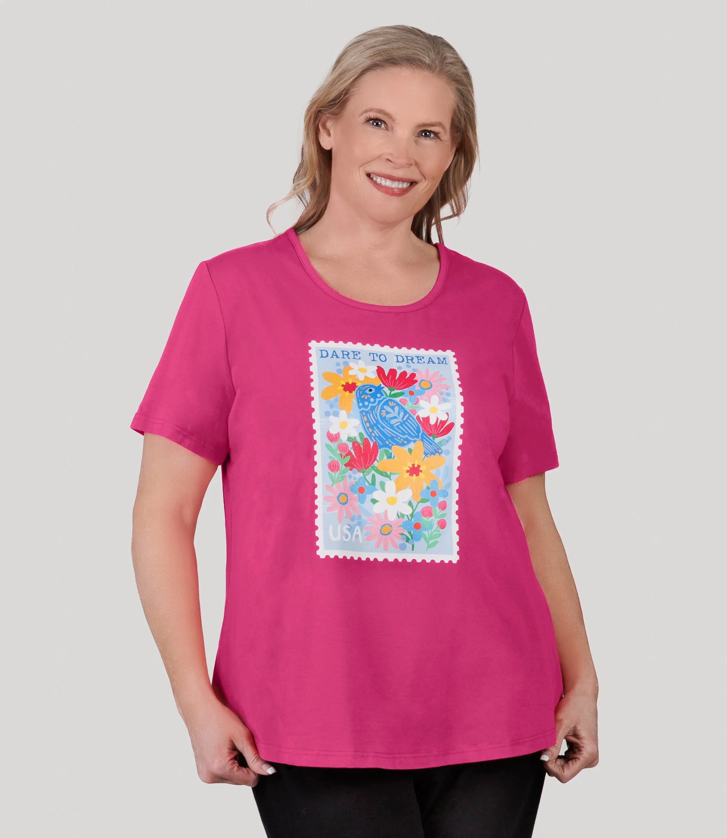 Designer Graphic Scoop Neck Top Dare to Dream sold by JunoActive