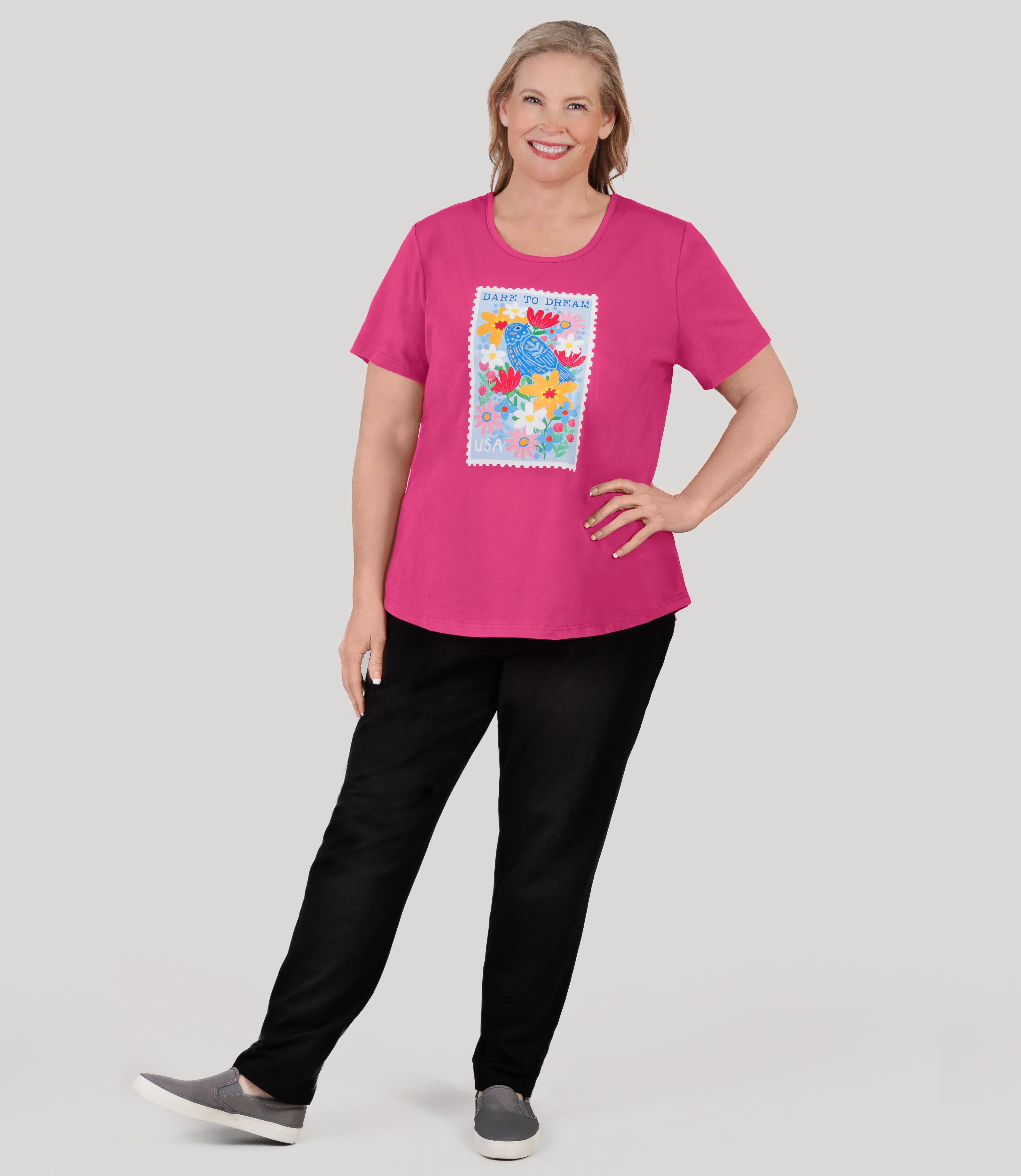 Designer Graphic Scoop Neck Top Dare to Dream sold by JunoActive product image thumbnail 4