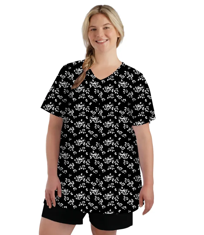 Stretch Naturals Lite V-Neck Short Sleeve Top Fresh Gardenia Print - FINAL SALE sold by JunoActive