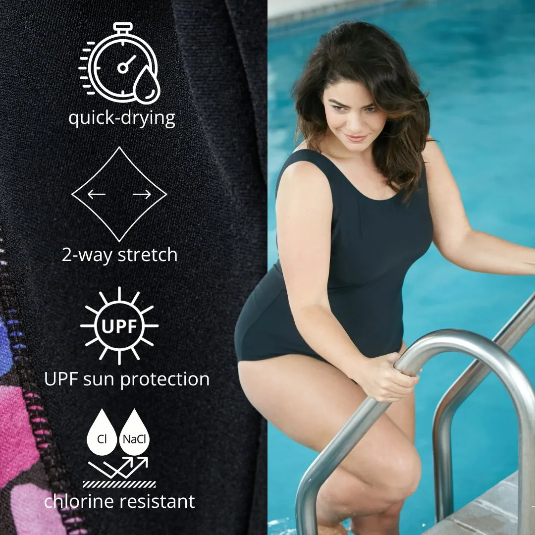 AquaSport Zip Front Swim Dress Sunset Palm Print Black - FINAL SALE sold by JunoActive product image thumbnail 3