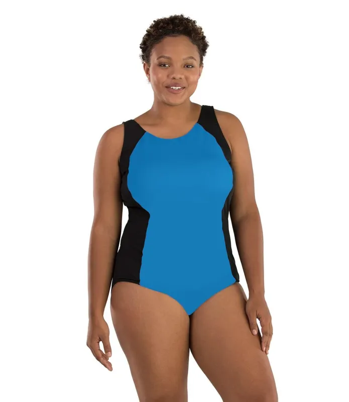 AquaSport Princess Seam Tanksuit Pacific Blue Black - FINAL SALE sold by JunoActive