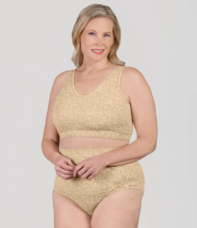 Junowear Hush V-neck Bra Ecru Swirl Print sold by JunoActive