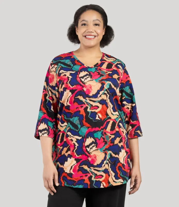 Junonia Classic 3/4 Sleeve V-Neck Tunic Modern Ikat made by JunoActive