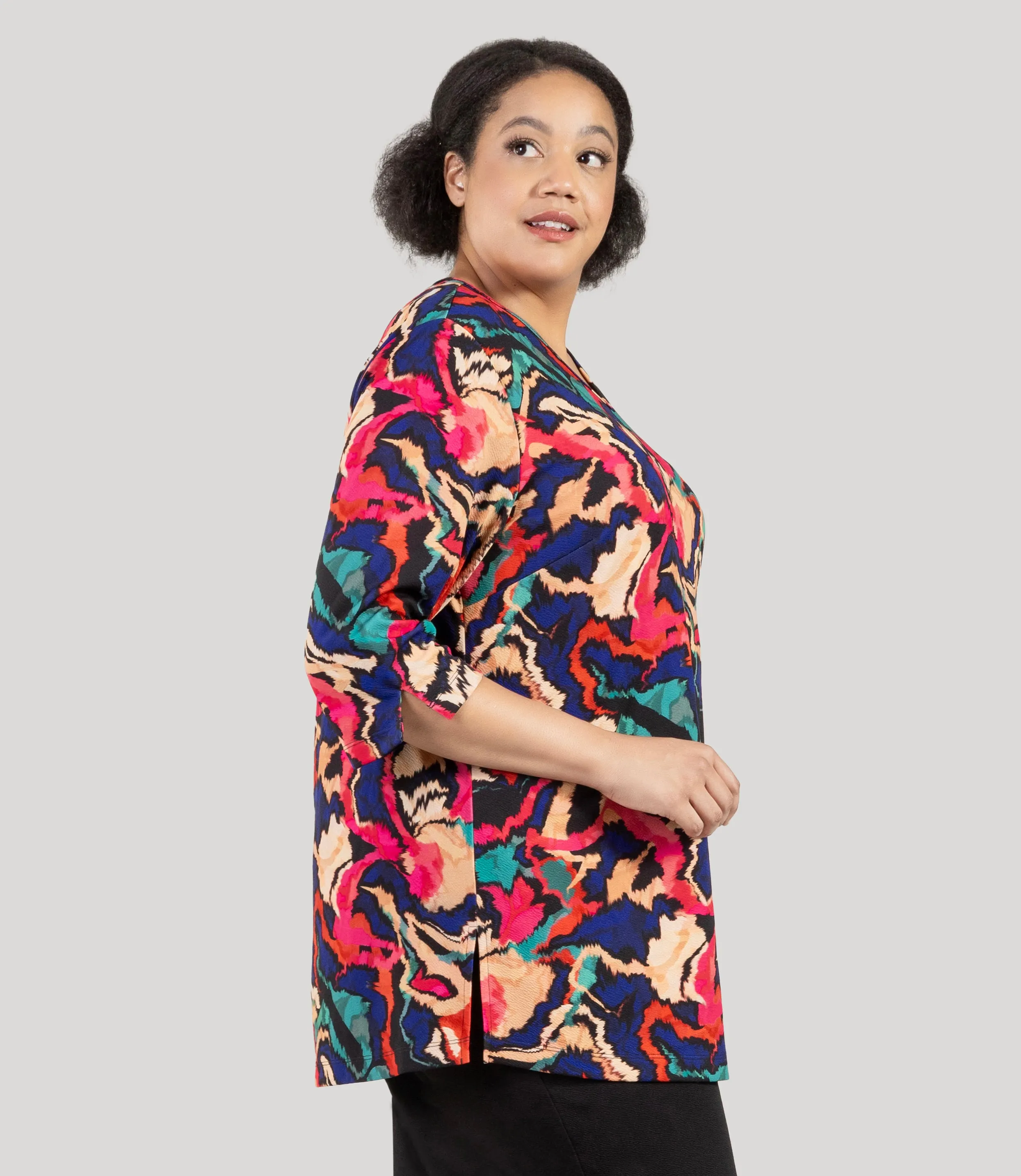 Junonia Classic 3/4 Sleeve V-Neck Tunic Modern Ikat sold by JunoActive product image thumbnail 3