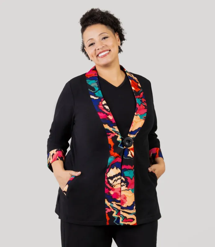 Junonia Classic Cardigan Modern Ikat Print Black sold by JunoActive