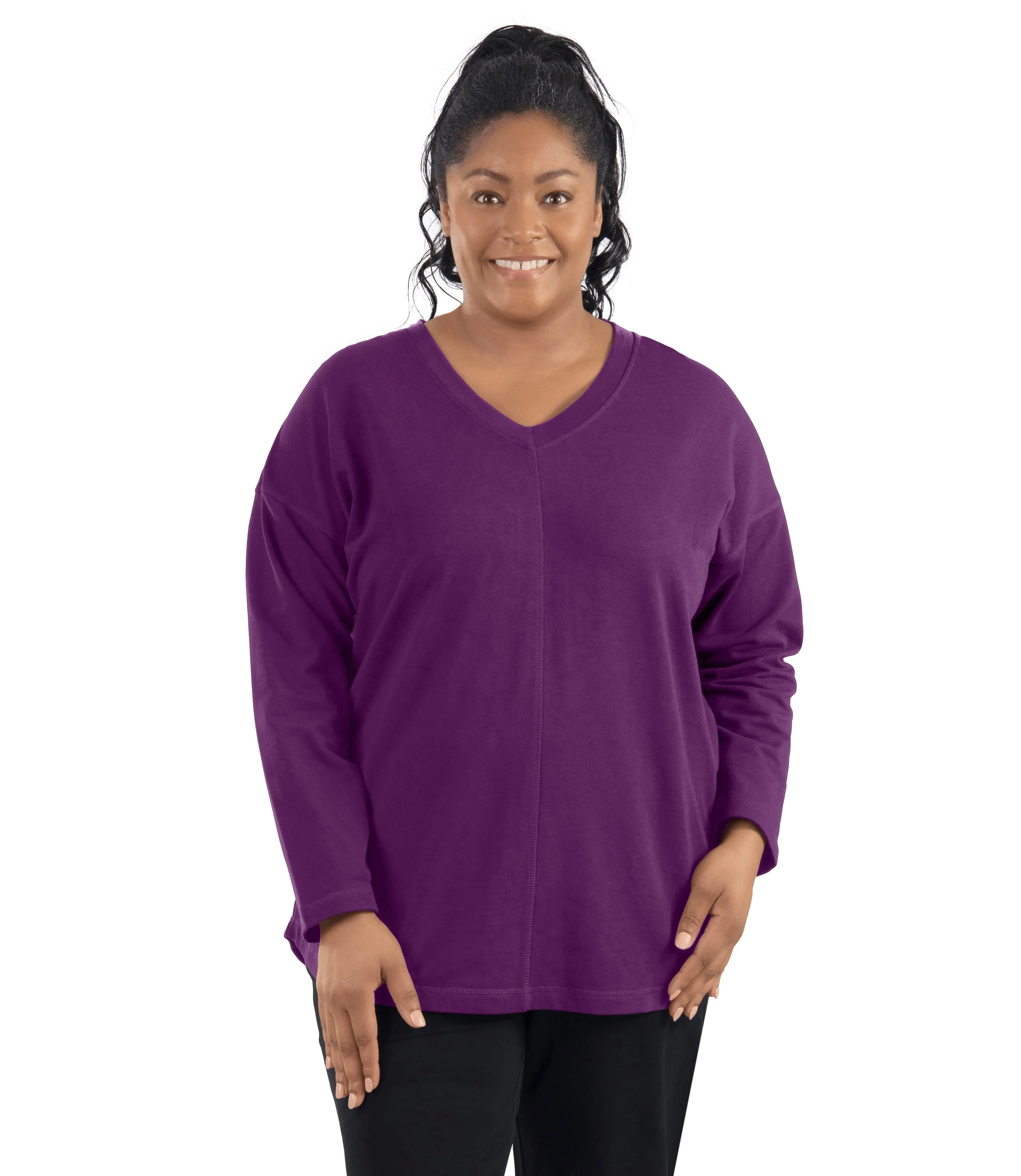 MaVie Cotton Drop Shoulder V-neck Tunic Classic Colors - FINAL SALE sold by JunoActive