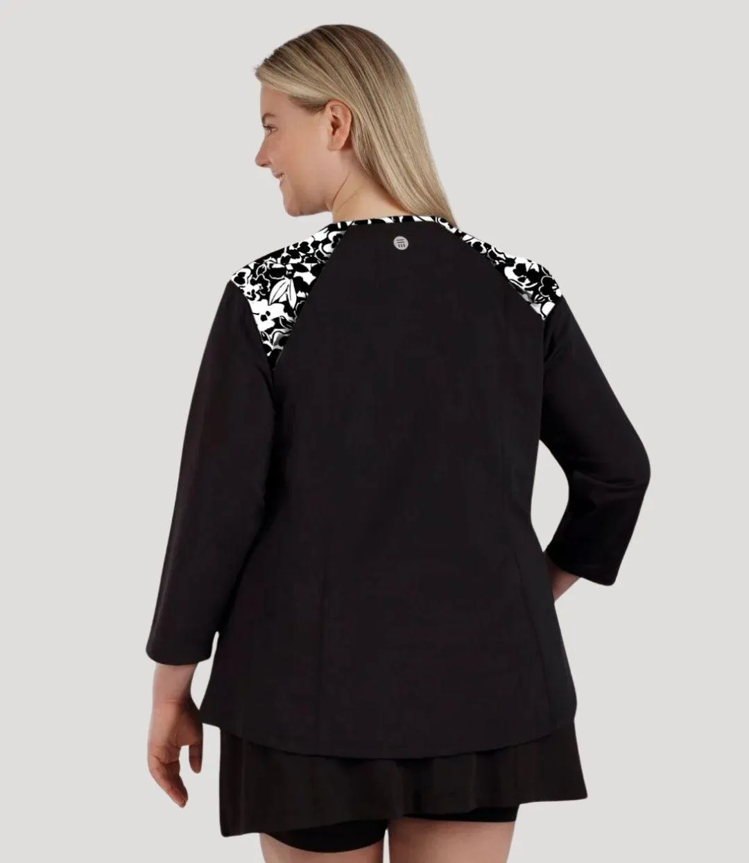 QuikEnergy Lite Swim and Beach 3/4 Sleeve Top Hibiscus Black - FINAL SALE sold by JunoActive product image thumbnail 2