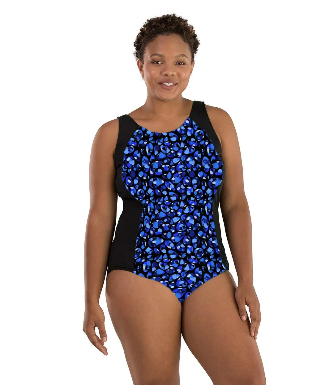 AquaSport Princess Seam Tanksuit Ocean Blues Print Black - FINAL SALE sold by JunoActive
