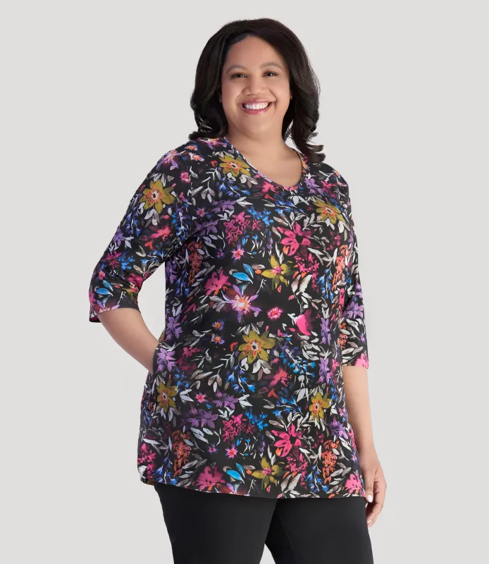 Junonia 3/4 Sleeve Pocketed Tunic Floral Forest - FINAL SALE made by JunoActive