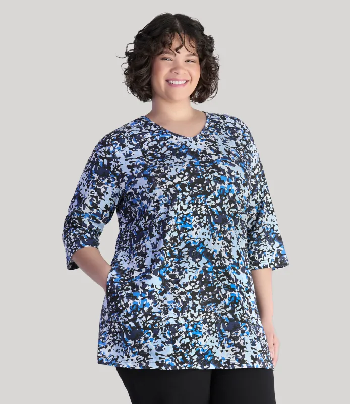 Junonia 3/4 Sleeve Pocketed Tunic Blue Melange - FINAL SALE made by JunoActive