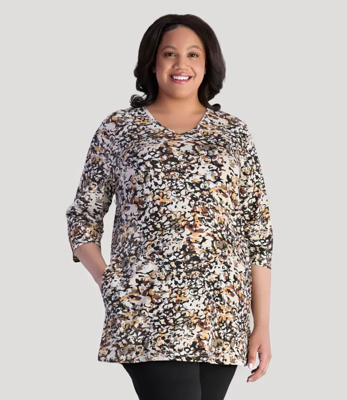 Junonia 3/4 Sleeve Pocketed Tunic Natural Melange - FINAL SALE made by JunoActive
