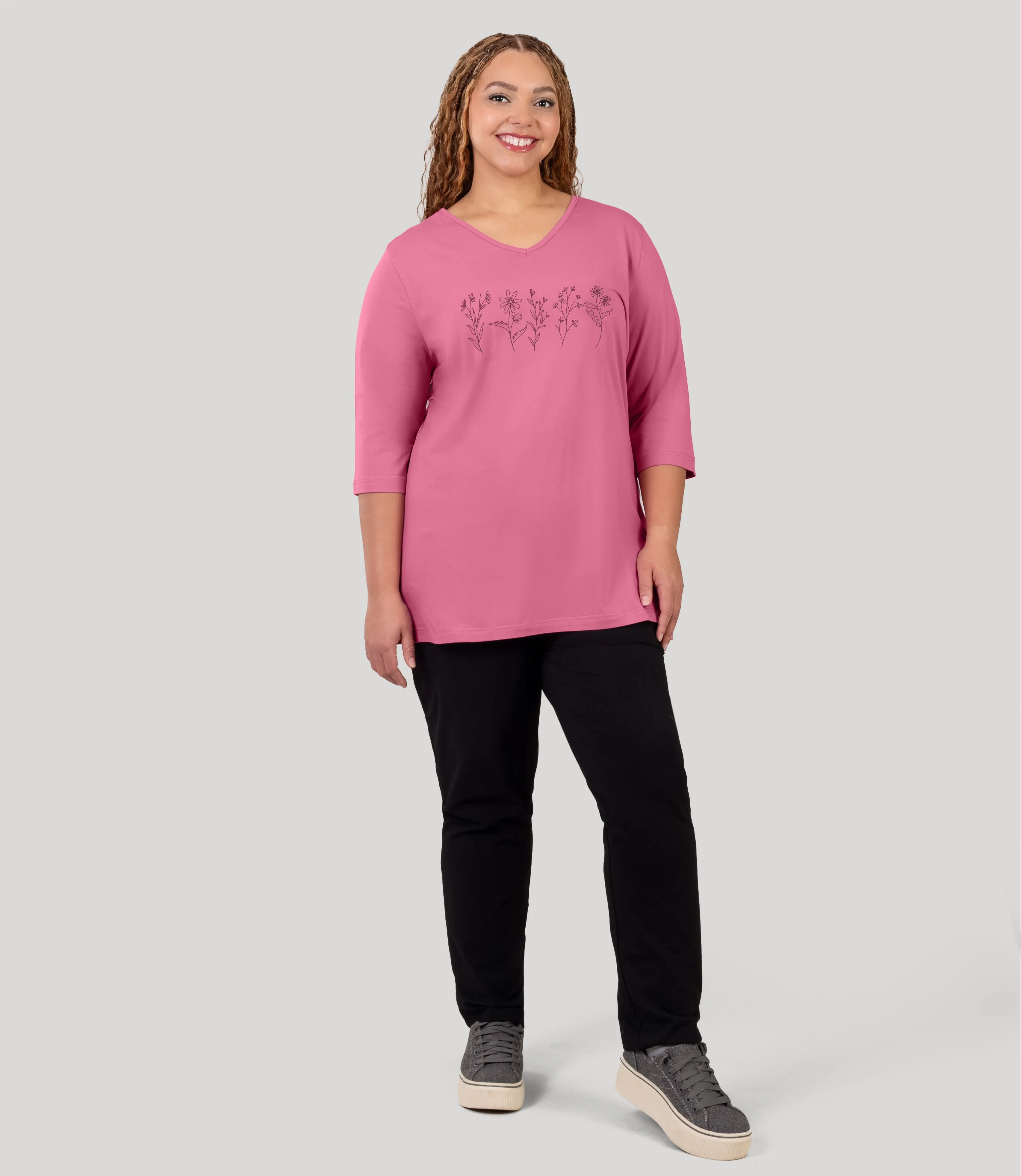 Designer Graphic 3/4 Sleeve V-Neck Tunic Flowers sold by JunoActive product image thumbnail 3