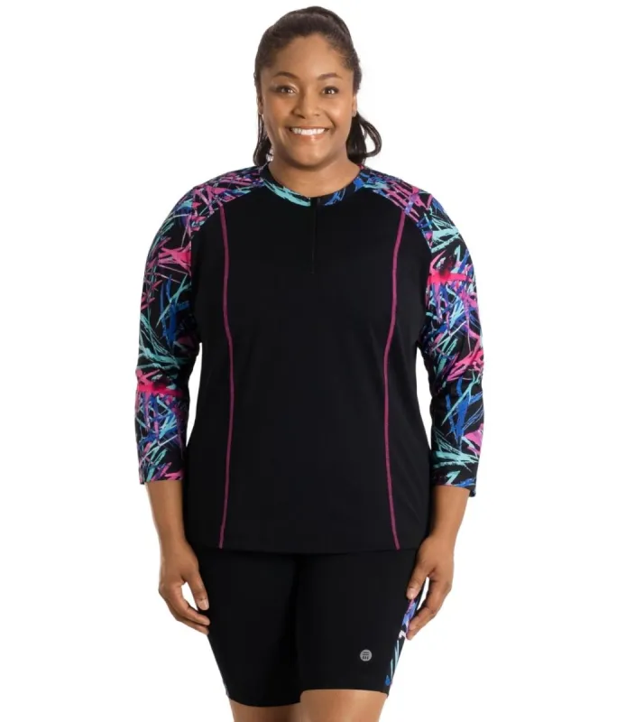 AquaSport Long Sleeve Rash Guard Sunset Palm Print Black sold by JunoActive