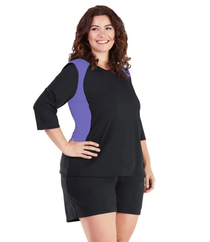 AquaSport Three Quarter Sleeve Rash Guard - Purple and Black - FINAL SALE sold by JunoActive