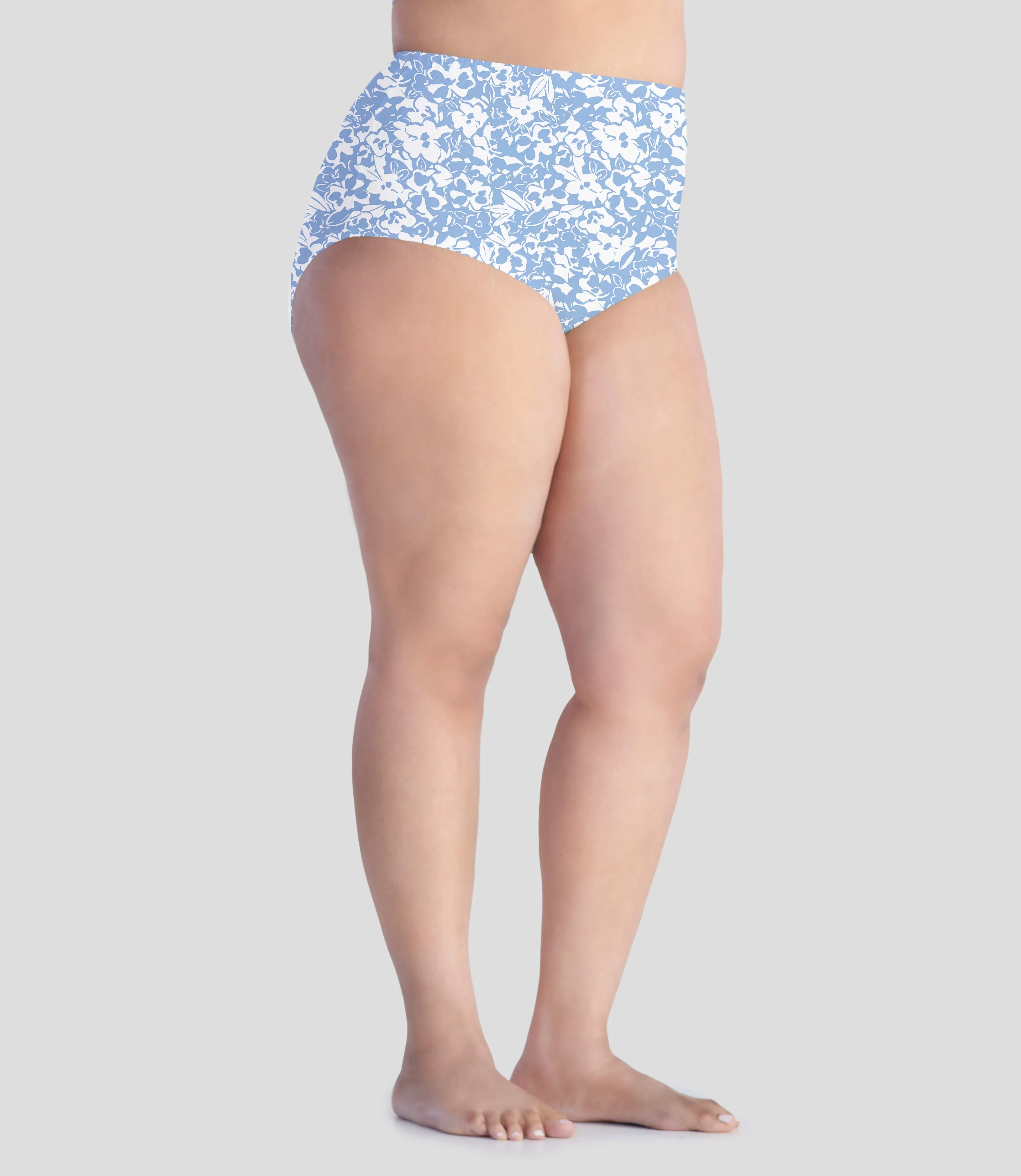 Junowear Cotton Stretch High Waist Brief Blue Blossoms Print sold by JunoActive