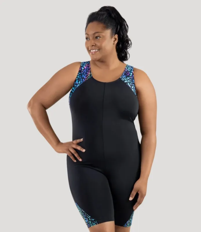 QuikEnergy Sleek Fit Scoop Back Aquatard Coral Reef Black sold by JunoActive