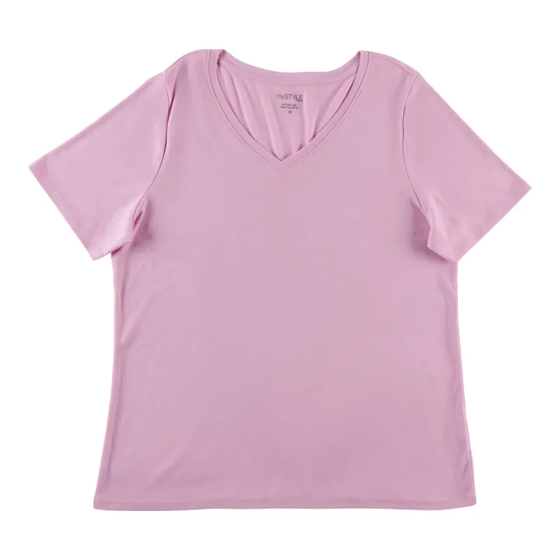 mySTYLE Women's Plus V-Neck Fitted T-Shirt sold by Giant Tiger