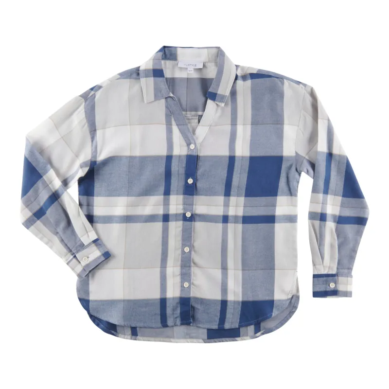 mySTYLE Women's Street Smart Open Collar Plaid Top sold by Giant Tiger