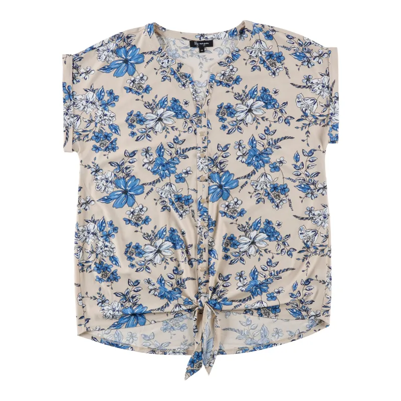 lily morgan Women's Plus All-Over Printed Short Sleeve Blouse with Front Tie sold by Giant Tiger