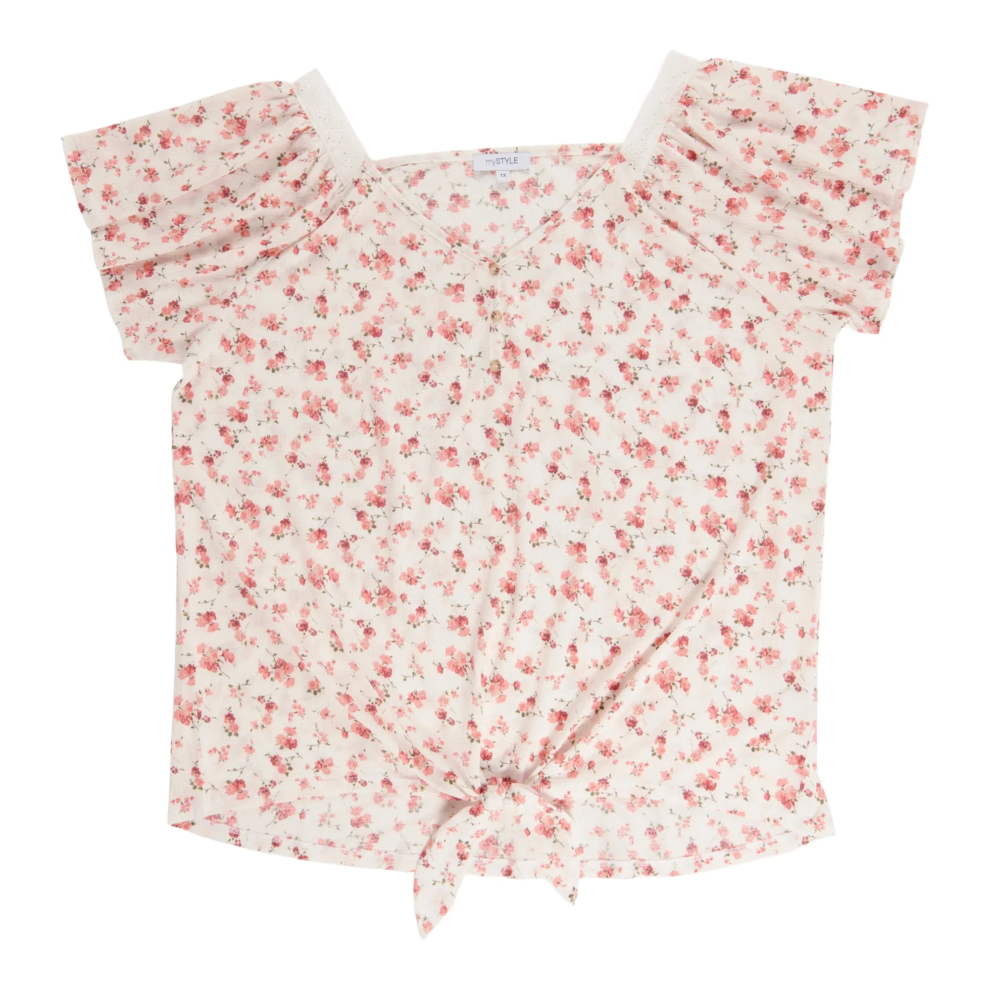 mySTYLE Women's Plus Festival Tie-Front Flutter Top sold by Giant Tiger