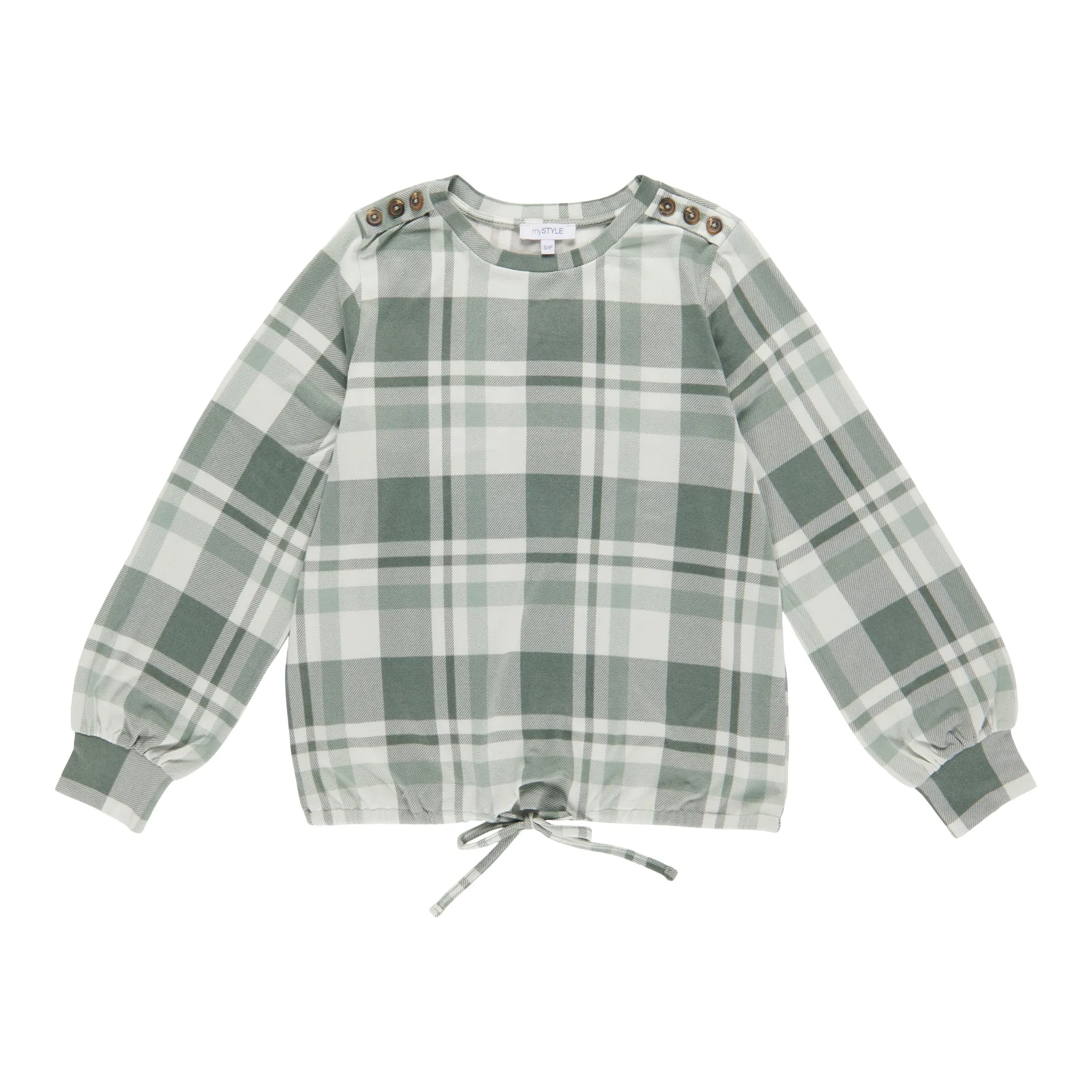 mySTYLE Women's Long Sleeve Plaid Tie Front Hacci Top sold by Giant Tiger product image thumbnail 4