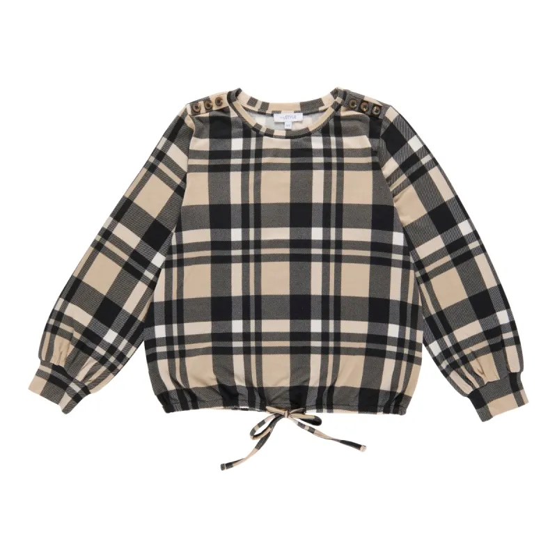 mySTYLE Women's Long Sleeve Plaid Tie Front Hacci Top sold by Giant Tiger