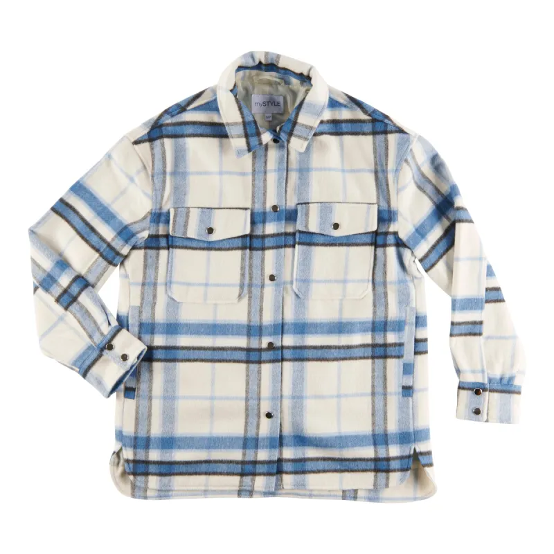 mySTYLE Women's Plaid Printed Collared Shacket sold by Giant Tiger