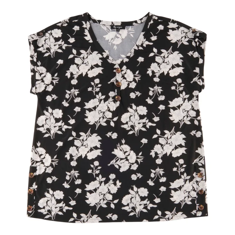 lily morgan Women's Plus Tropical Button Detail Top sold by Giant Tiger
