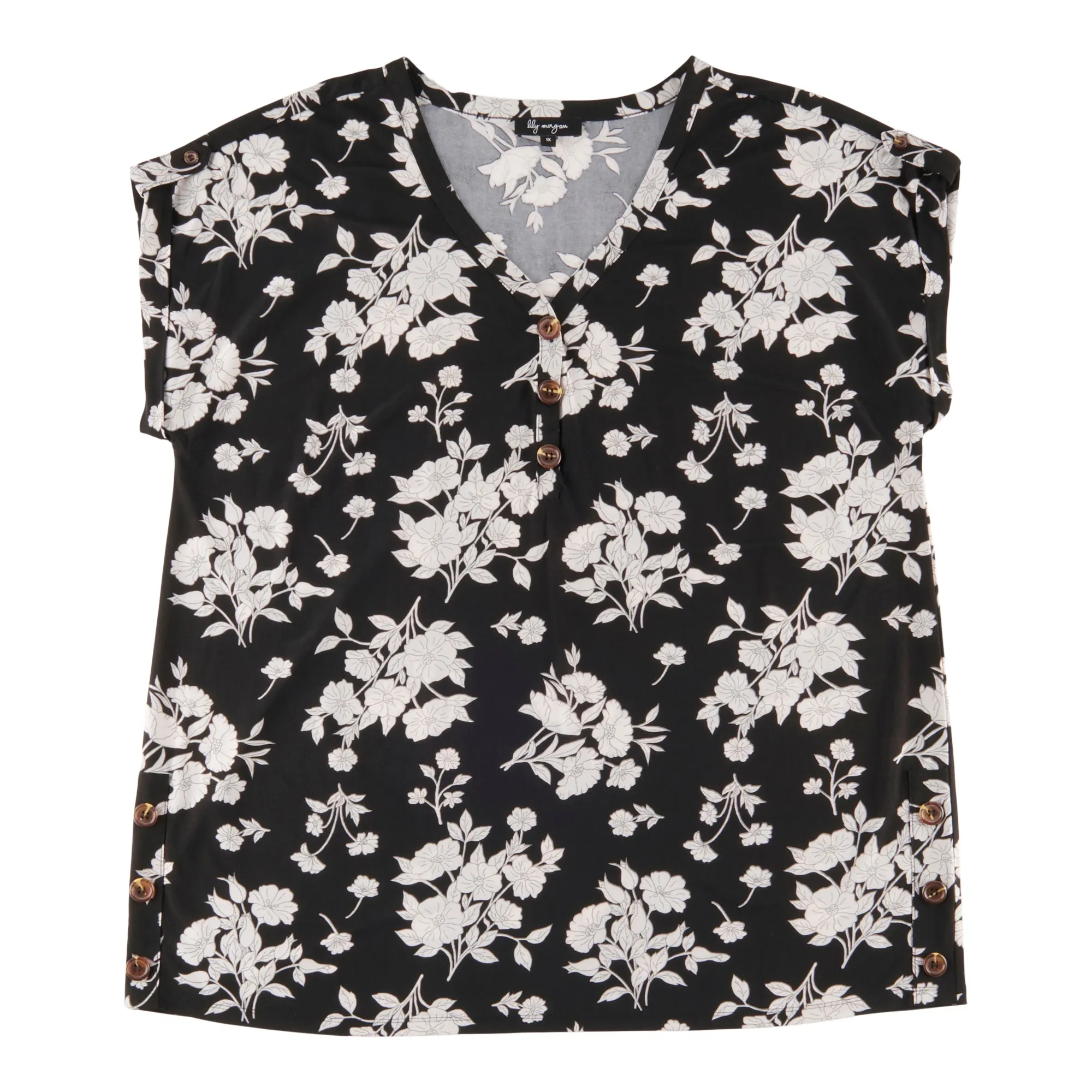 lily morgan Women's Plus Tropical Button Detail Top sold by Giant Tiger