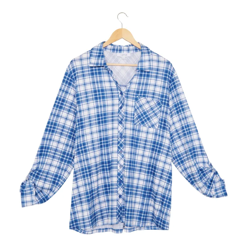 mySTYLE Women's Plus Street Smart Plaid Boyfriend Shirt sold by Giant Tiger