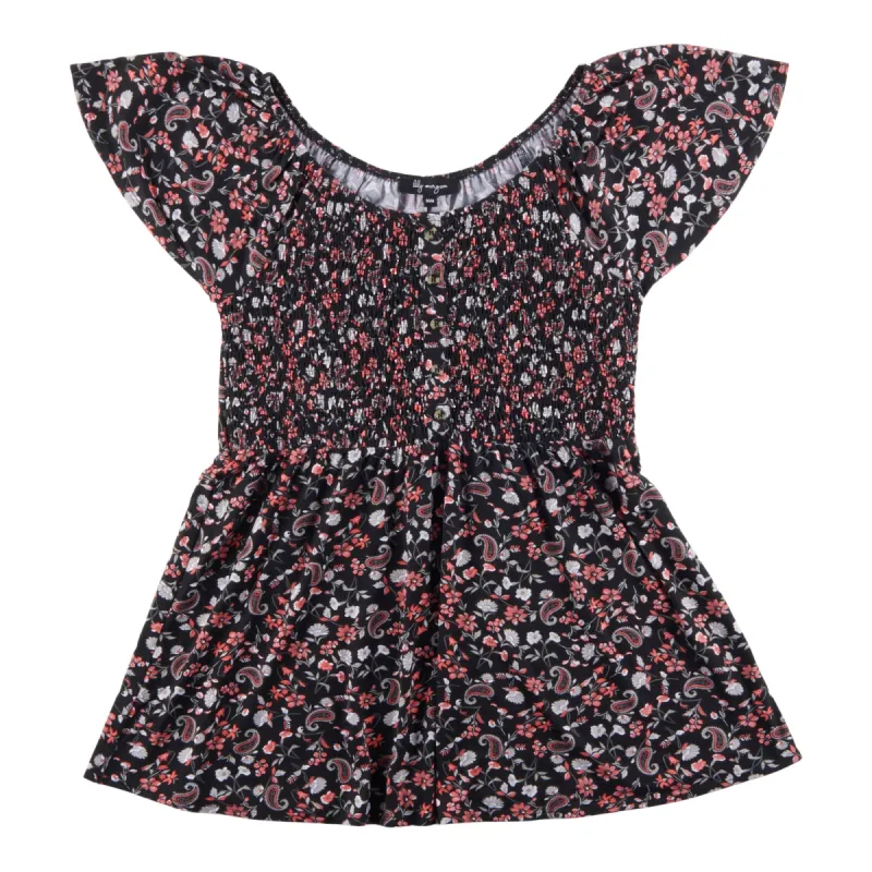 lily morgan Women's Tropical Printed Button Smocked Top sold by Giant Tiger