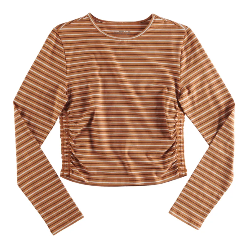 mySTYLE Women's Long Sleeve Striped Top with Side Ruching sold by Giant Tiger