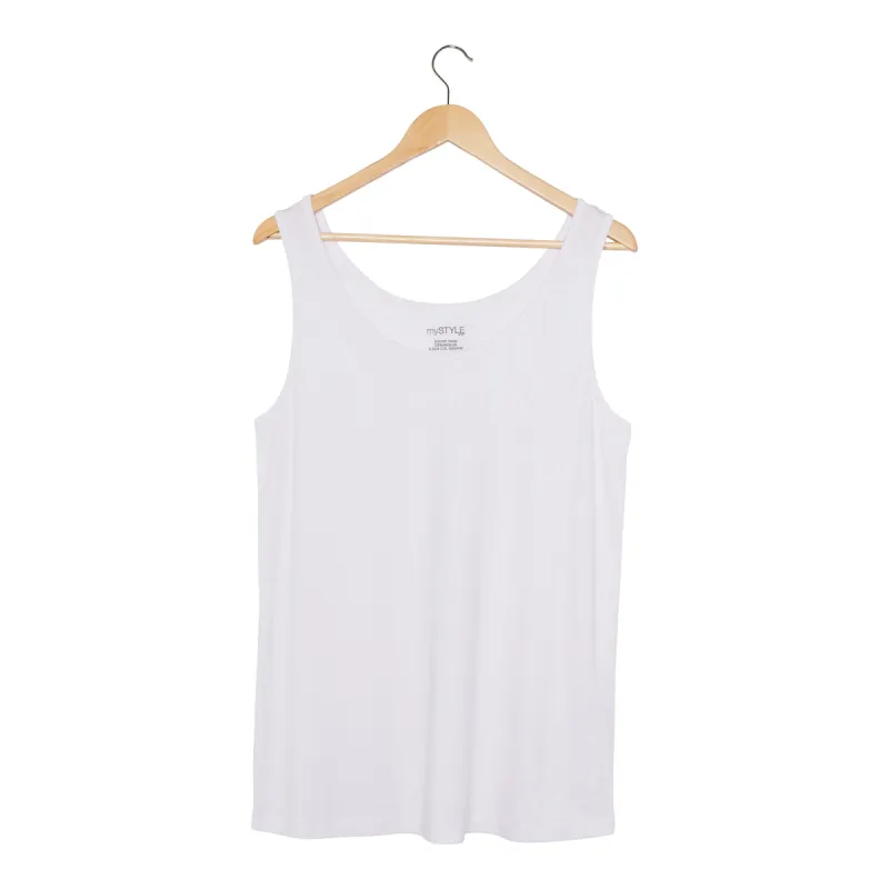 mySTYLE Women's Plus Scoop Neck Ribbed Tank Top, White sold by Giant Tiger
