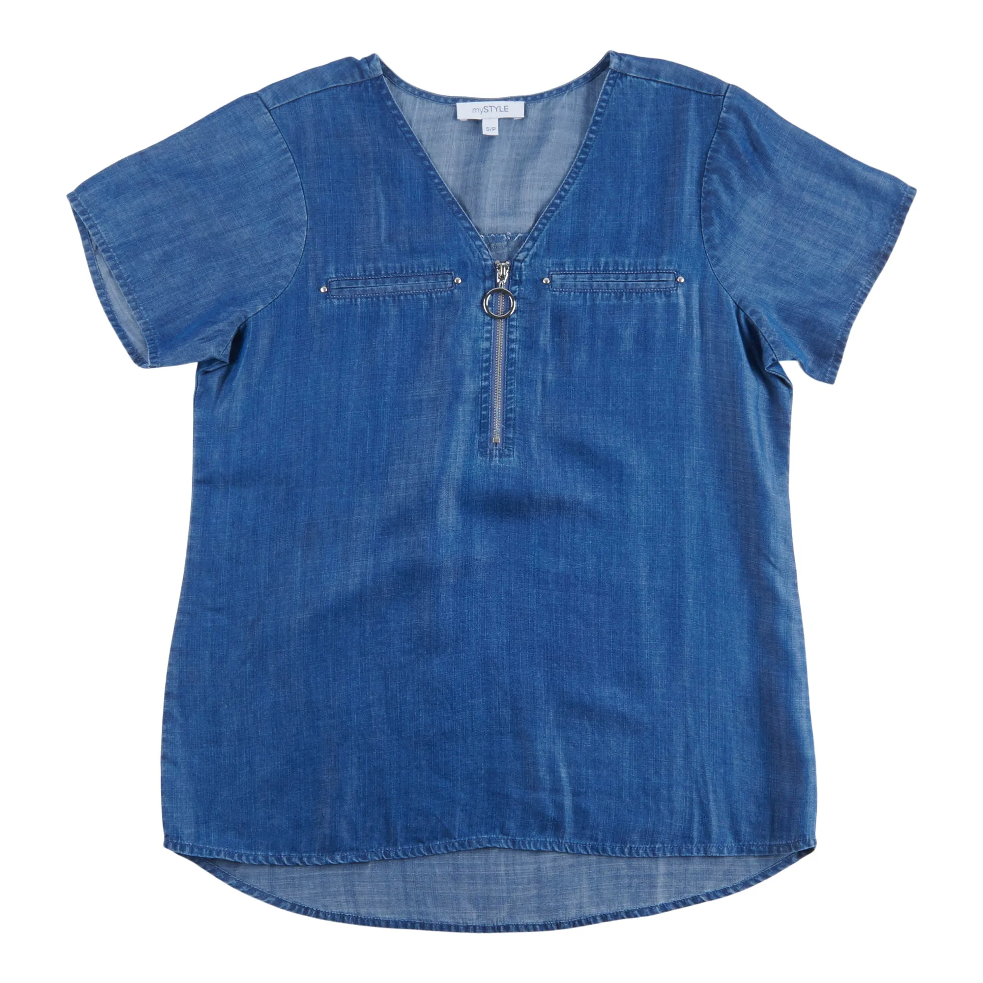 mySTYLE Women's Street Smart Short Sleeve Denim Shirt with 1/4 Zip Detail sold by Giant Tiger product image thumbnail 2